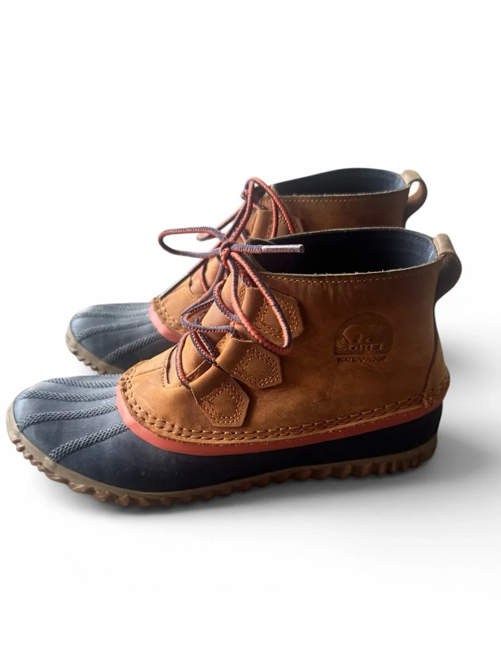 Sorel Brown Suede + Navy Rubber Waterproof Duck Boots, Size 7, Lake Boots